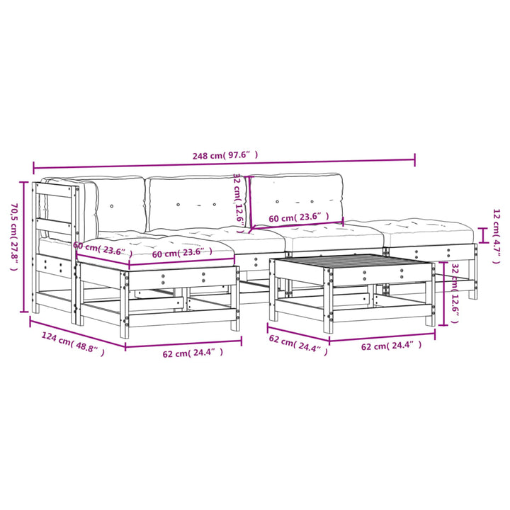 Set Mobilier Grădină Cu Perne, 6 Piese, Negru, Lemn Masiv
