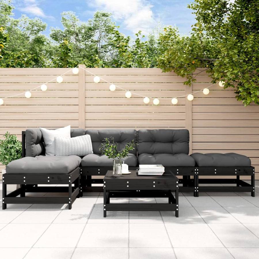 Set Mobilier Grădină Cu Perne, 6 Piese, Negru, Lemn Masiv
