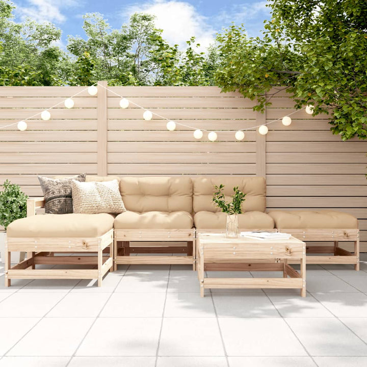 Set Mobilier Relaxare Grădină&Perne 6 Piese Gri Lemn Masiv Pin