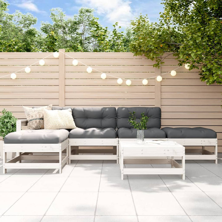 Set Mobilier Relaxare Grădină&Perne 6 Piese Gri Lemn Masiv Pin