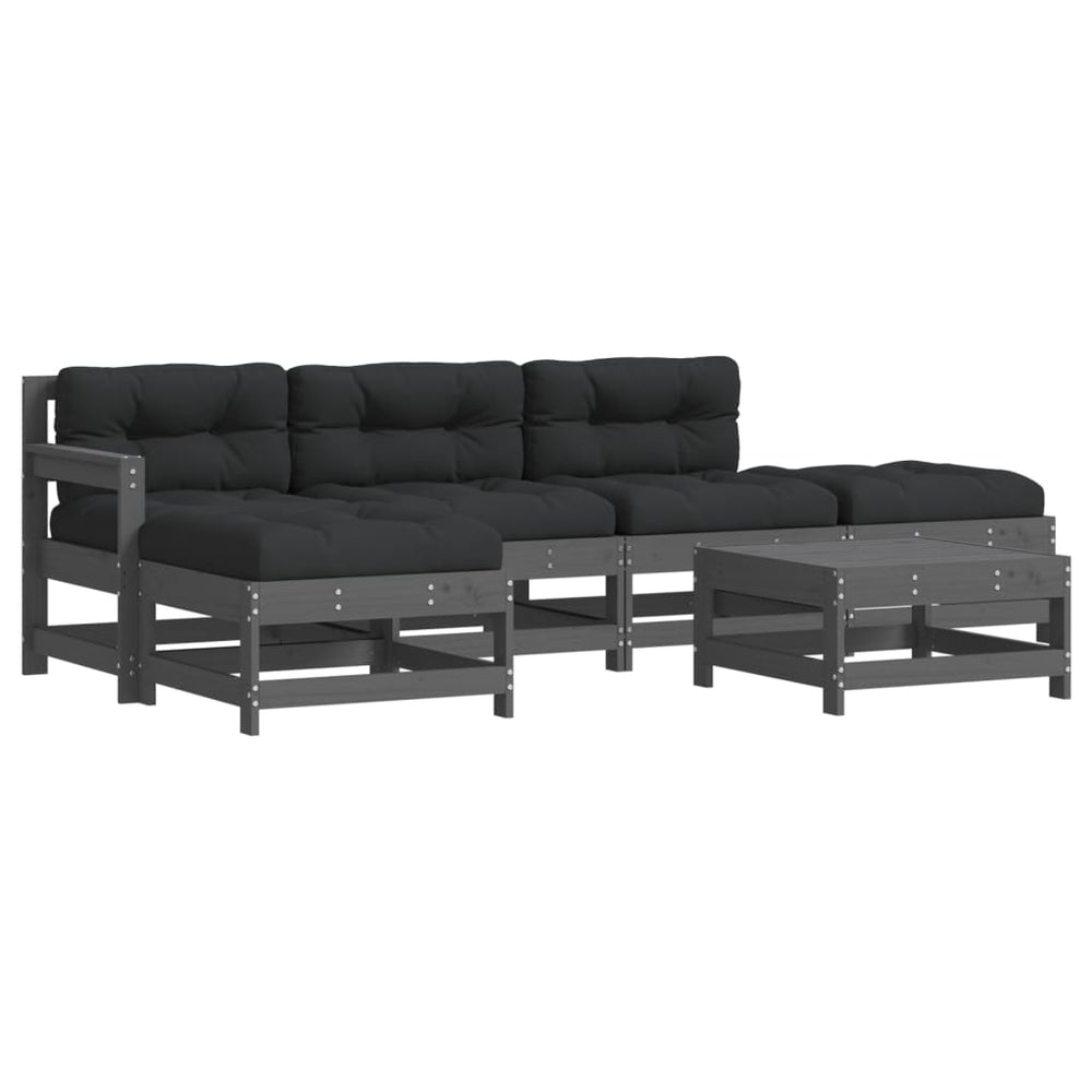 Set Mobilier Relaxare Grădină&Perne 6 Piese Gri Lemn Masiv Pin