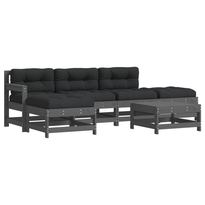 Set Mobilier Relaxare Grădină&Perne 6 Piese Gri Lemn Masiv Pin