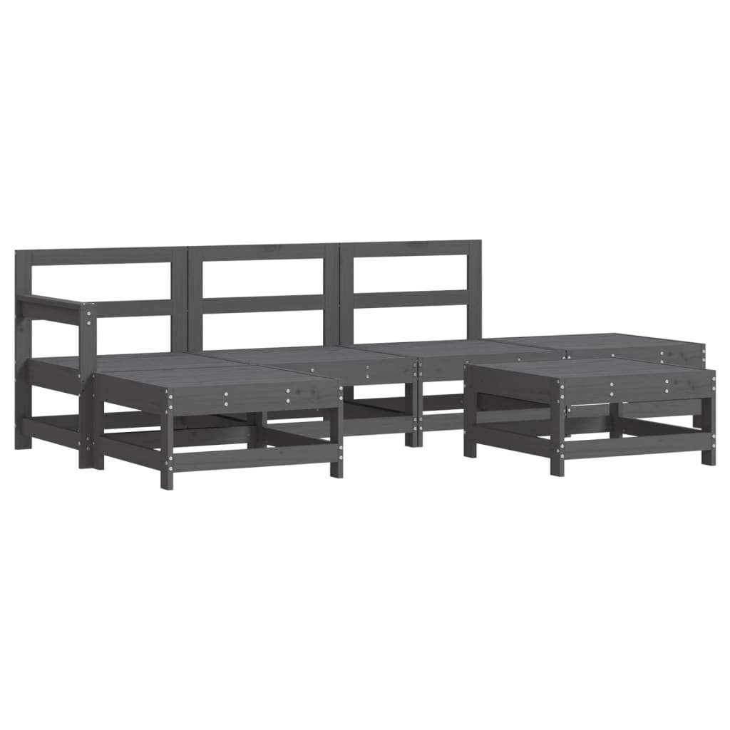 Set Mobilier Relaxare Grădină&Perne 6 Piese Gri Lemn Masiv Pin