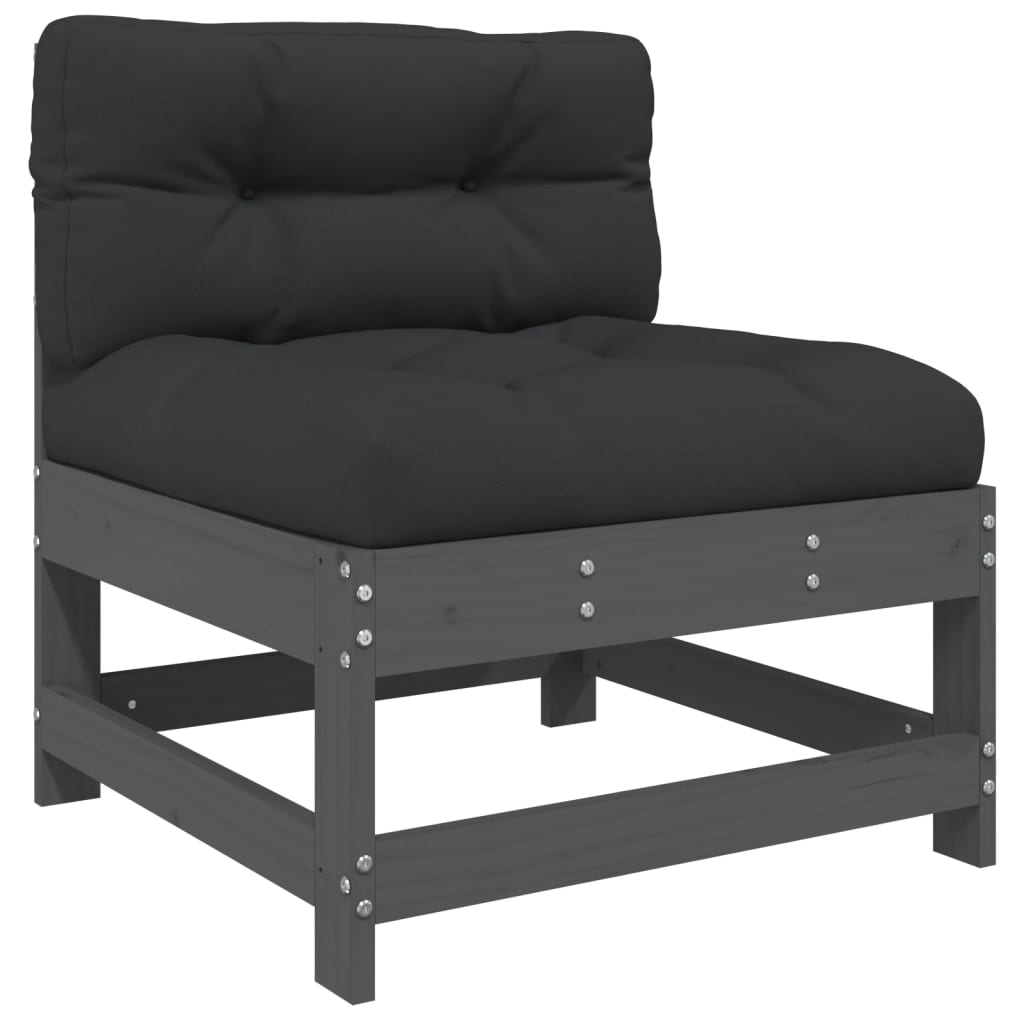 Set Mobilier Relaxare Grădină&Perne 6 Piese Gri Lemn Masiv Pin