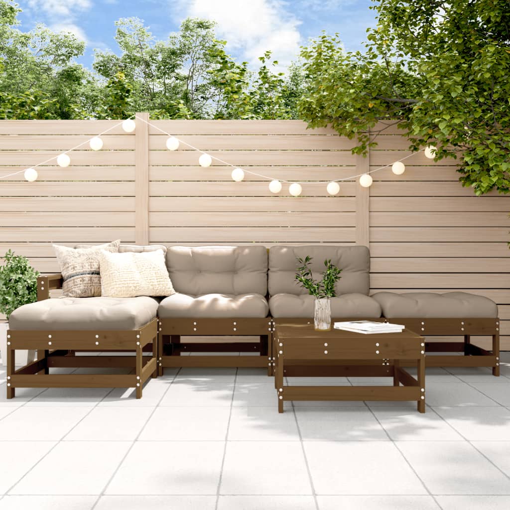 Set Mobilier Relaxare Grădină&Perne 6 Piese Gri Lemn Masiv Pin