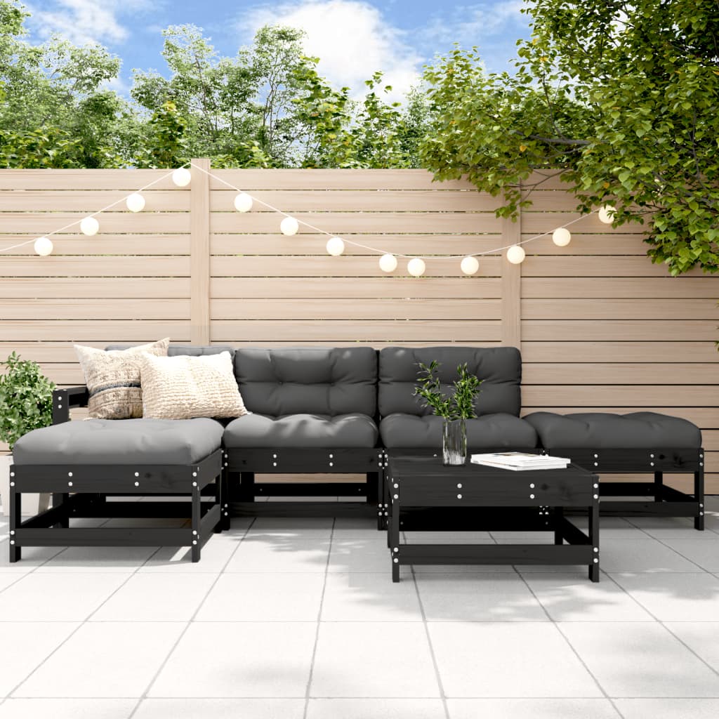 Set Mobilier Relaxare Grădină&Perne 6 Piese Gri Lemn Masiv Pin