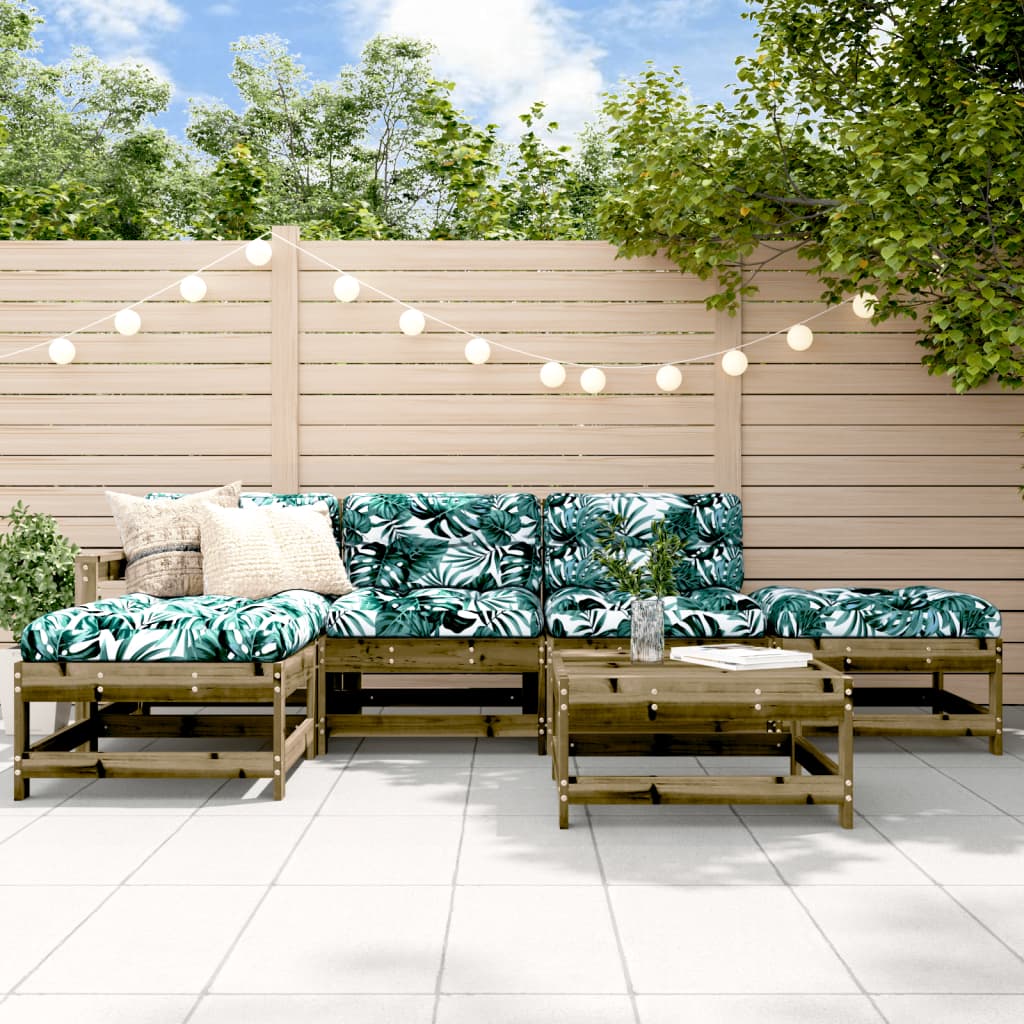 Set Mobilier Relaxare Grădină&Perne 6 Piese Gri Lemn Masiv Pin