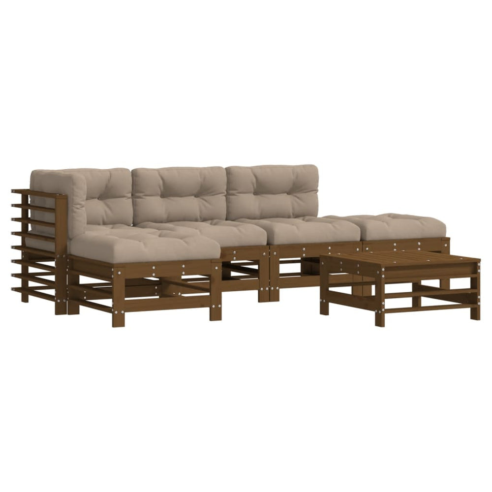 Set Mobilier Grădină Cu Perne, 6 Piese, Maro Miere, Lemn Masiv