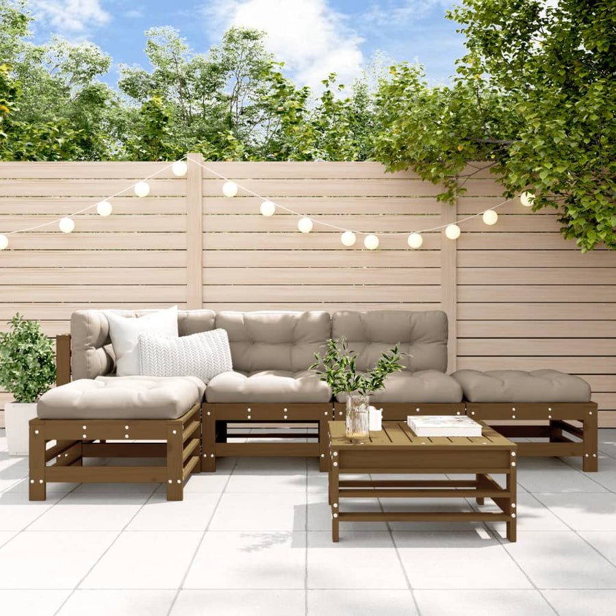 Set Mobilier Grădină Cu Perne, 6 Piese, Maro Miere, Lemn Masiv