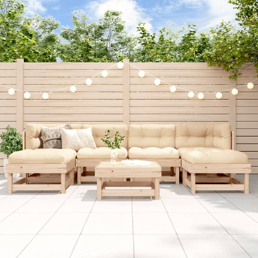 Set Mobilier De Grădină Cu Perne, 7 Piese, Alb, Lemn Masiv