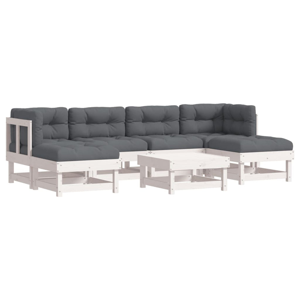 Set Mobilier De Grădină Cu Perne, 7 Piese, Alb, Lemn Masiv