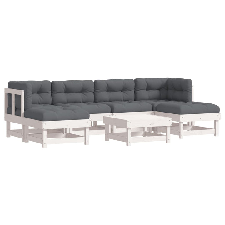 Set Mobilier De Grădină Cu Perne, 7 Piese, Alb, Lemn Masiv