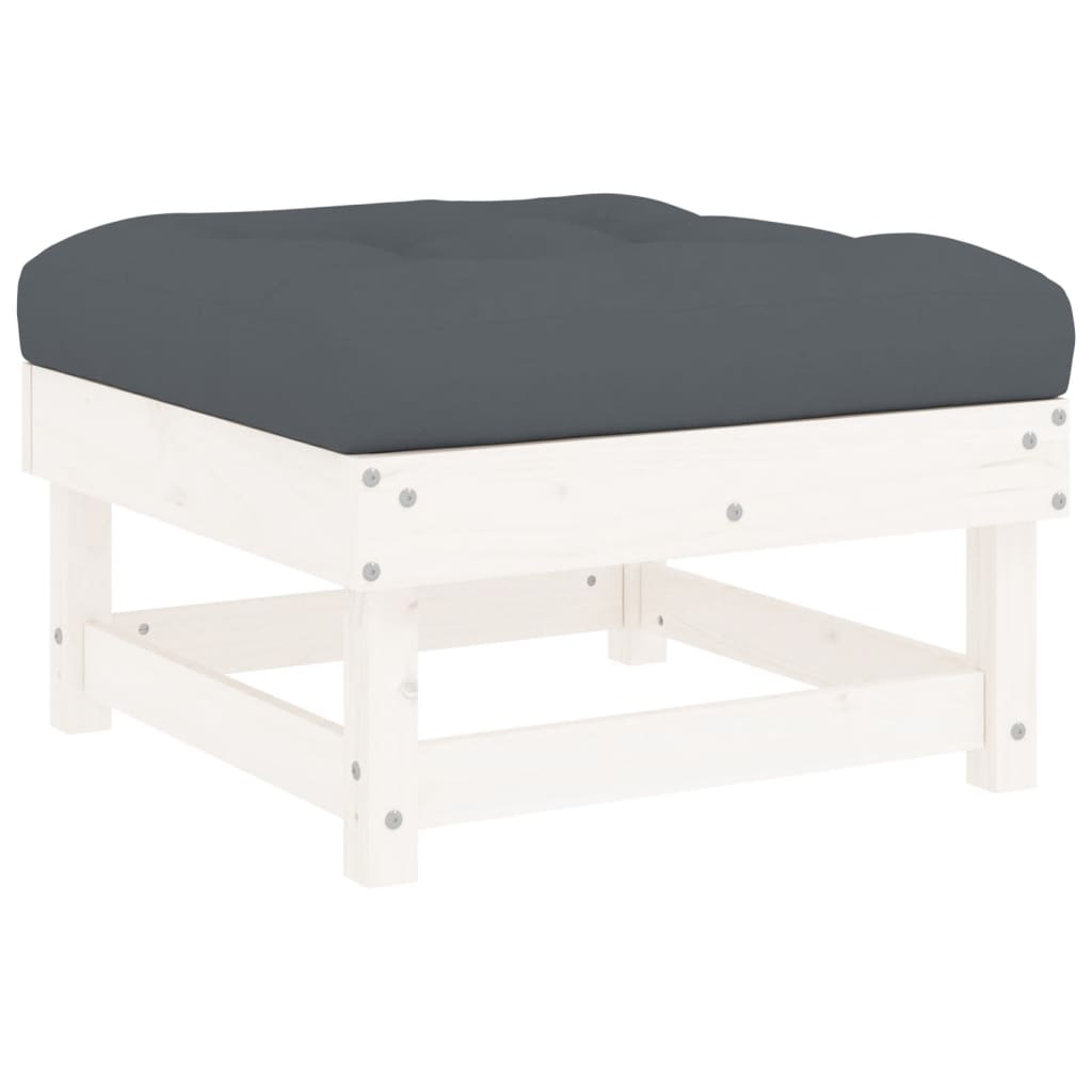 Set Mobilier De Grădină Cu Perne, 7 Piese, Alb, Lemn Masiv