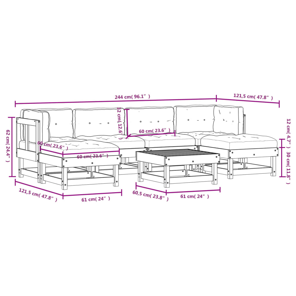 Set Mobilier De Grădină Cu Perne, 7 Piese, Alb, Lemn Masiv