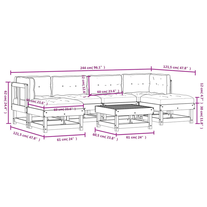 Set Mobilier De Grădină Cu Perne, 7 Piese, Alb, Lemn Masiv