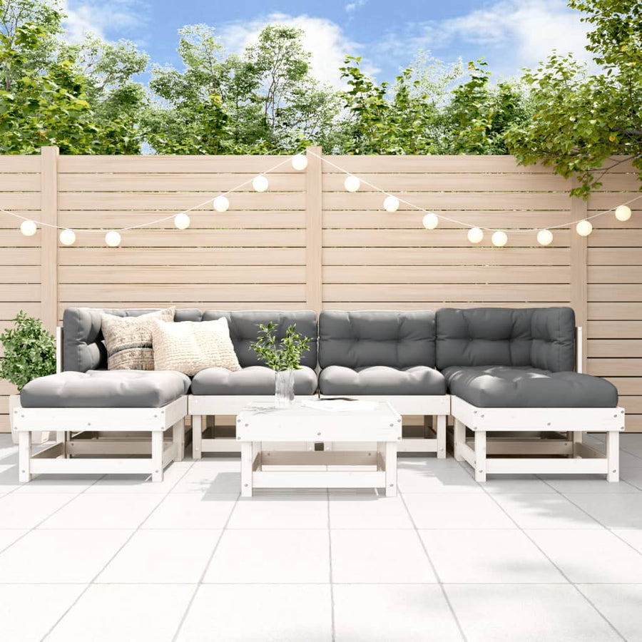 Set Mobilier De Grădină Cu Perne, 7 Piese, Alb, Lemn Masiv