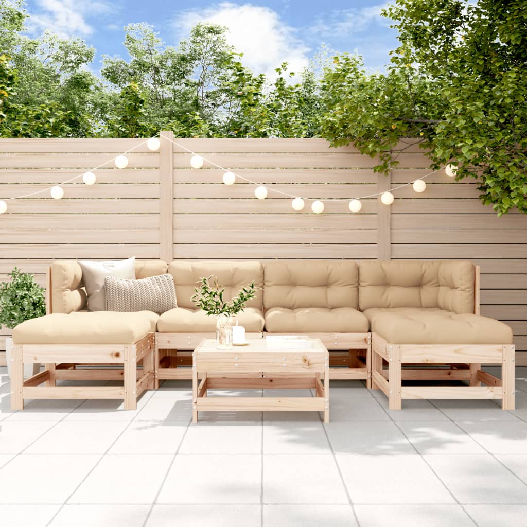 Set Mobilier De Grădină Cu Perne, 7 Piese, Gri, Lemn Masiv