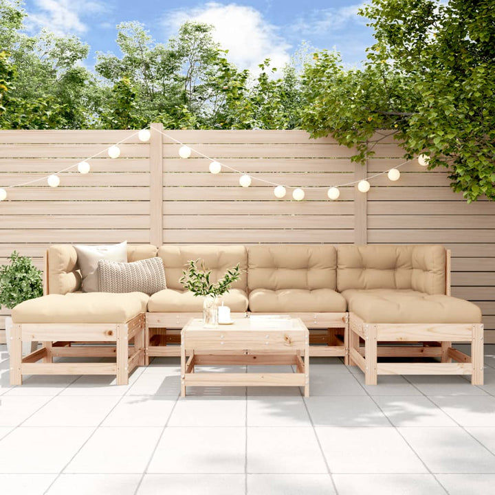 Set Mobilier De Grădină Cu Perne, 7 Piese, Gri, Lemn Masiv
