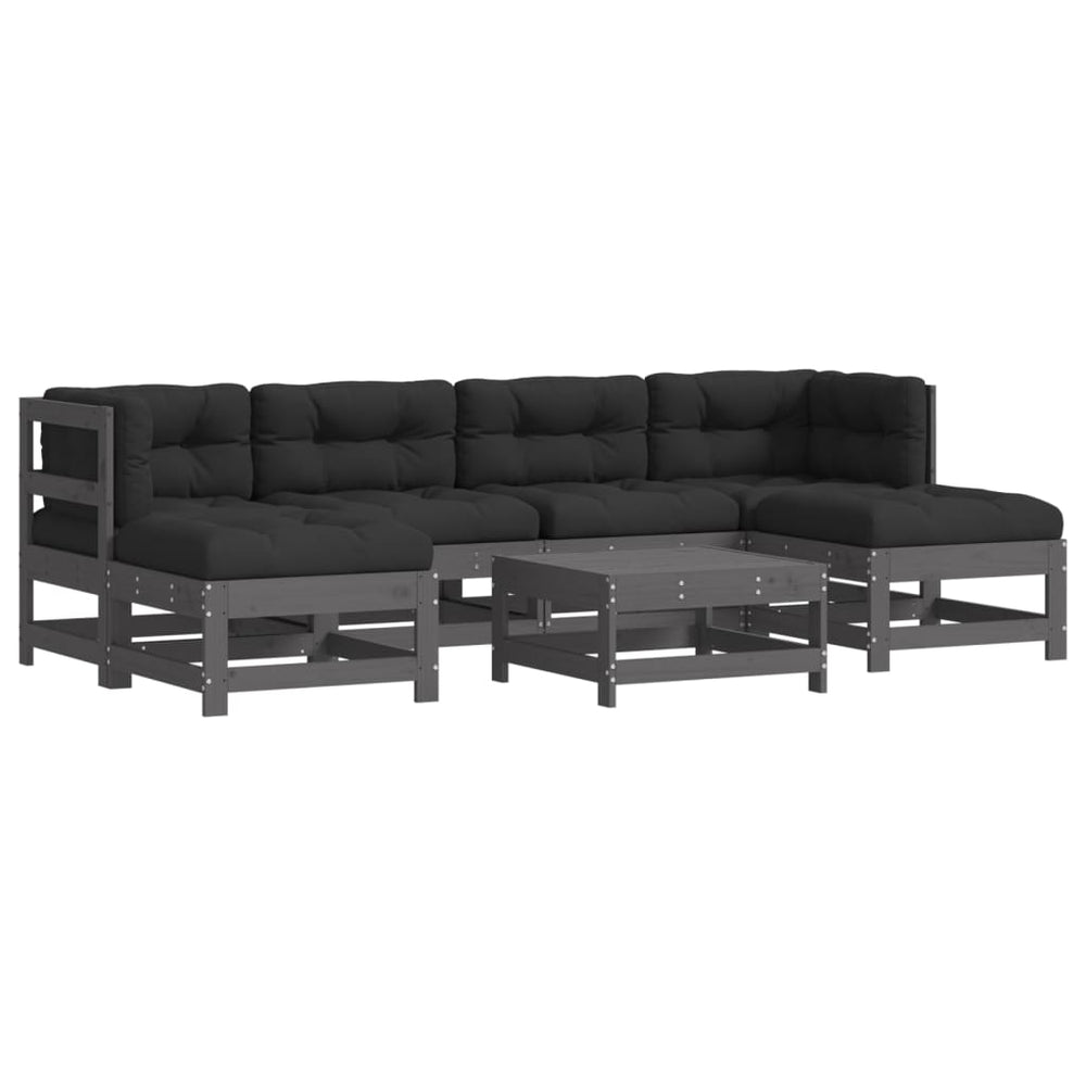 Set Mobilier De Grădină Cu Perne, 7 Piese, Gri, Lemn Masiv