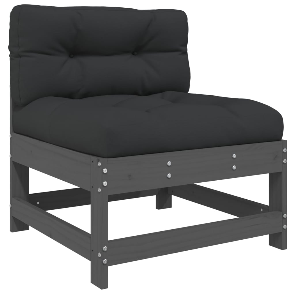 Set Mobilier De Grădină Cu Perne, 7 Piese, Gri, Lemn Masiv