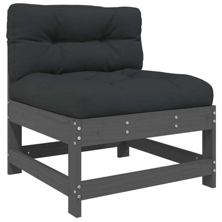 Set Mobilier De Grădină Cu Perne, 7 Piese, Gri, Lemn Masiv