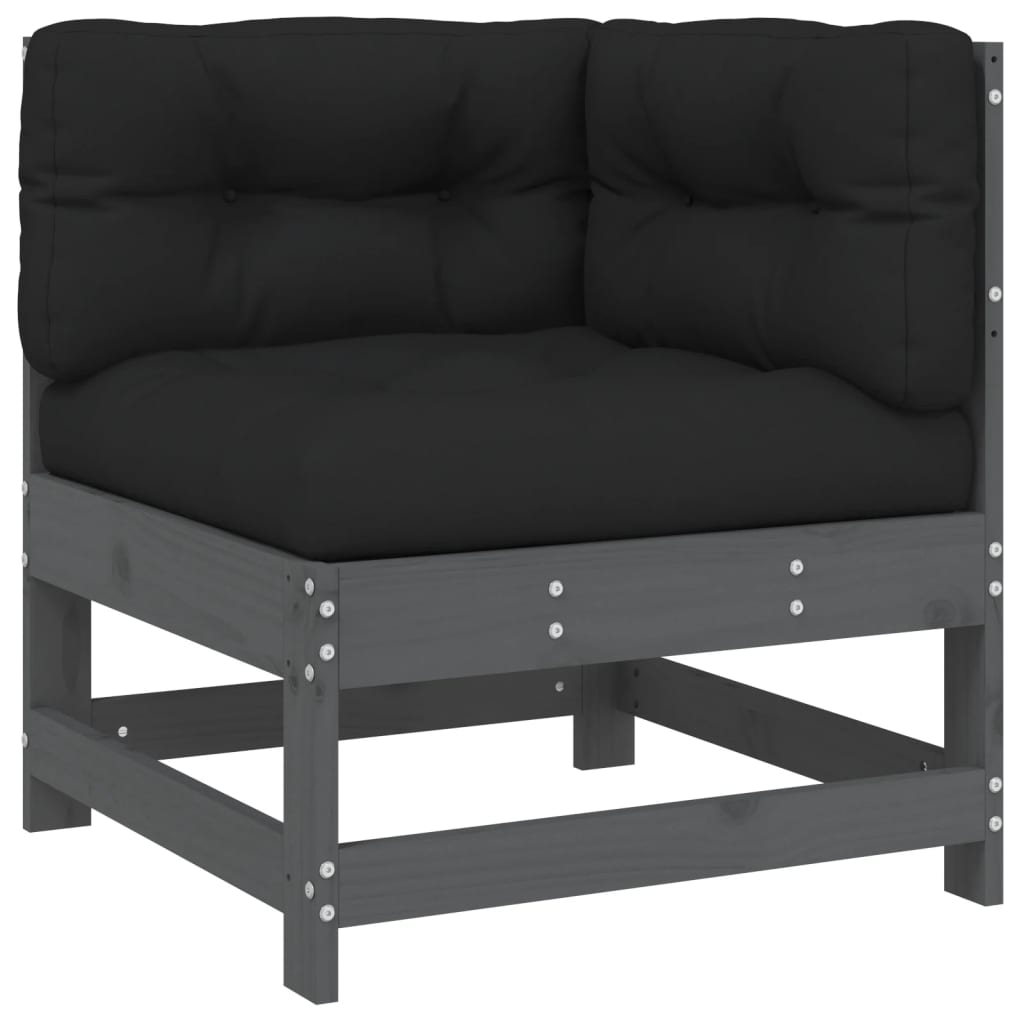 Set Mobilier De Grădină Cu Perne, 7 Piese, Gri, Lemn Masiv
