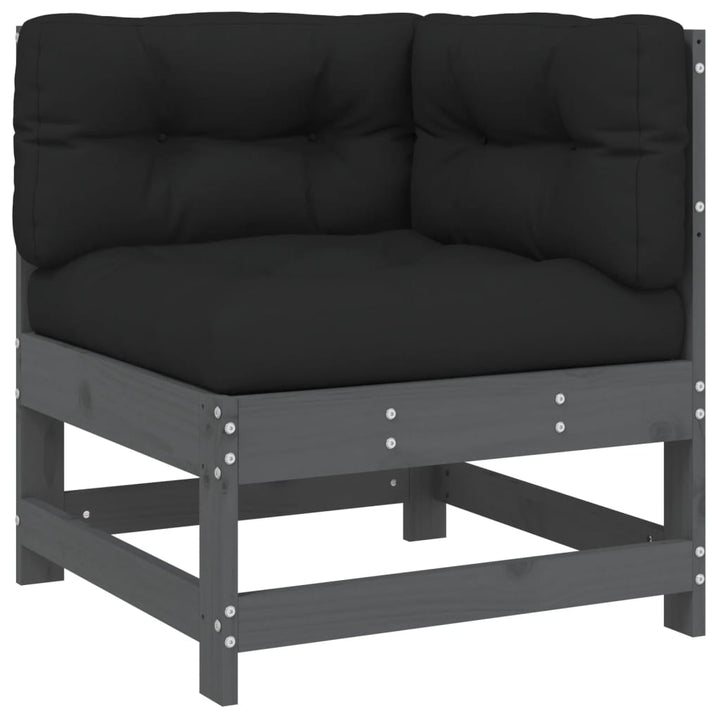 Set Mobilier De Grădină Cu Perne, 7 Piese, Gri, Lemn Masiv