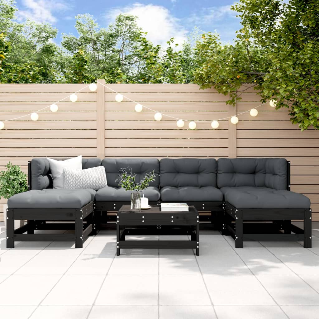 Set Mobilier De Grădină Cu Perne, 7 Piese, Gri, Lemn Masiv