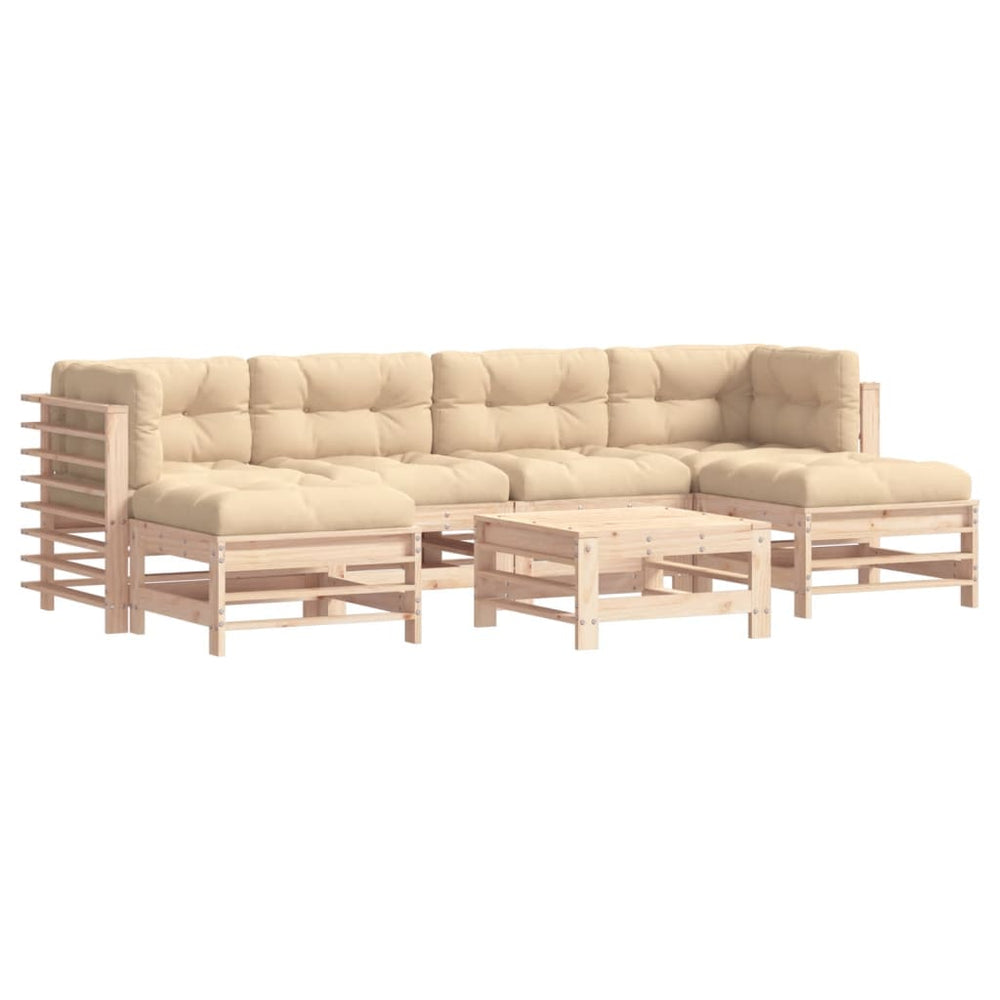 Set Mobilier De Grădină Cu Perne, 7 Piese, Lemn Masiv