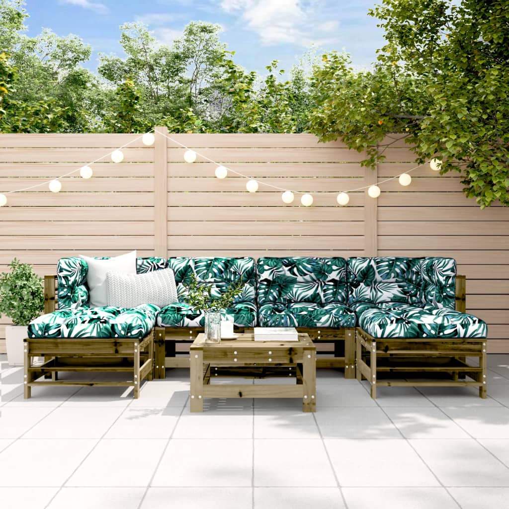 Set Mobilier De Grădină Cu Perne, 7 Piese, Lemn Masiv