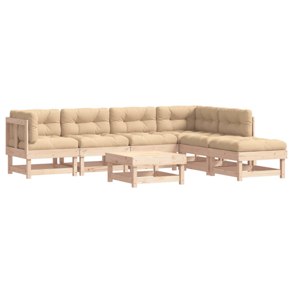 Set Mobilier De Grădină Cu Perne, 7 Piese, Lemn Masiv