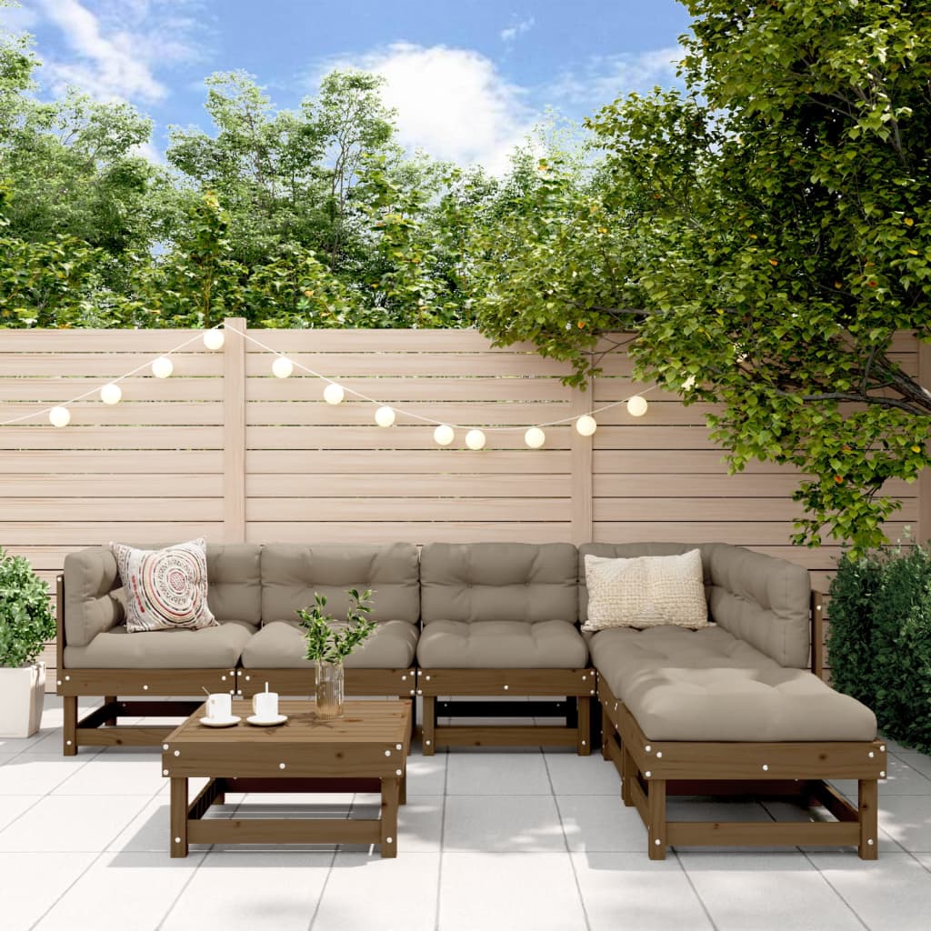 Set Mobilier De Grădină Cu Perne, 7 Piese, Lemn Masiv