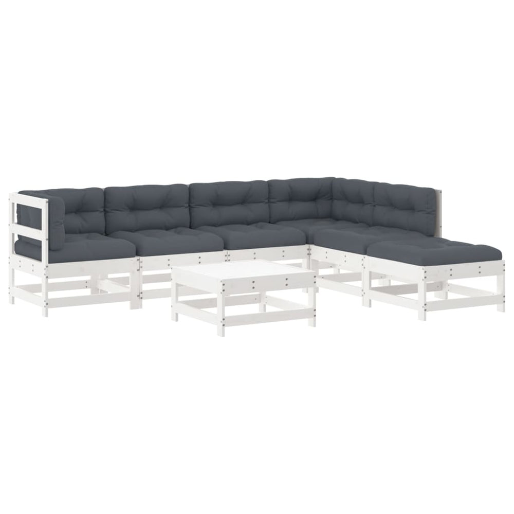 Set Mobilier De Grădină Cu Perne, 7 Piese, Alb, Lemn Masiv