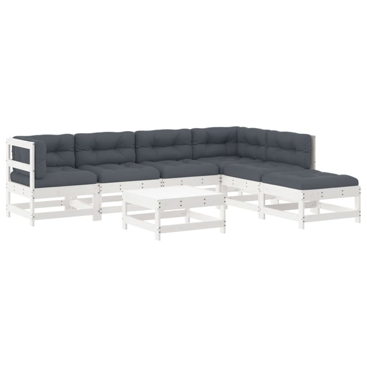 Set Mobilier De Grădină Cu Perne, 7 Piese, Alb, Lemn Masiv