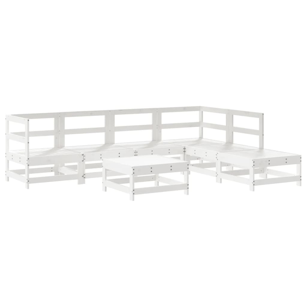Set Mobilier De Grădină Cu Perne, 7 Piese, Alb, Lemn Masiv