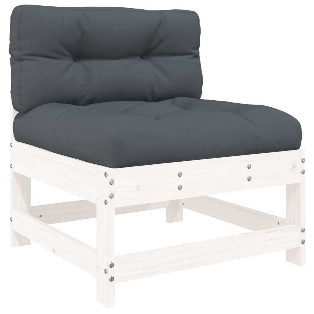 Set Mobilier De Grădină Cu Perne, 7 Piese, Alb, Lemn Masiv