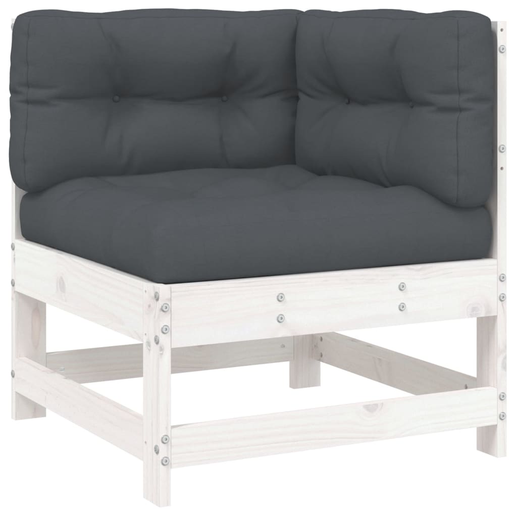 Set Mobilier De Grădină Cu Perne, 7 Piese, Alb, Lemn Masiv