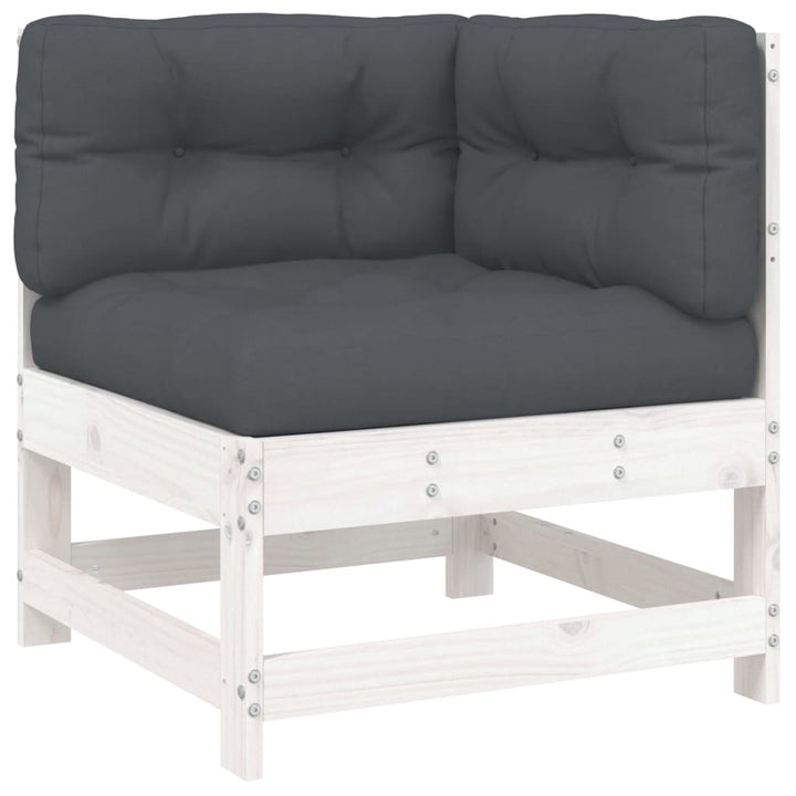 Set Mobilier De Grădină Cu Perne, 7 Piese, Alb, Lemn Masiv