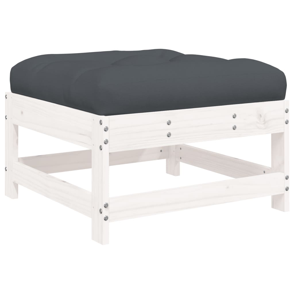 Set Mobilier De Grădină Cu Perne, 7 Piese, Alb, Lemn Masiv