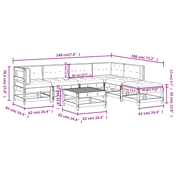 Set Mobilier De Grădină Cu Perne, 7 Piese, Alb, Lemn Masiv