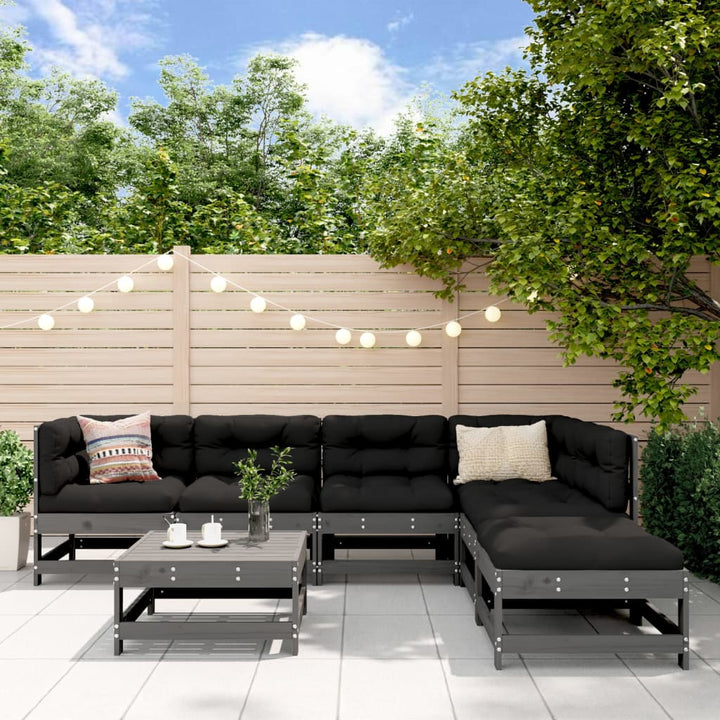Set Mobilier De Grădină Cu Perne, 7 Piese, Alb, Lemn Masiv