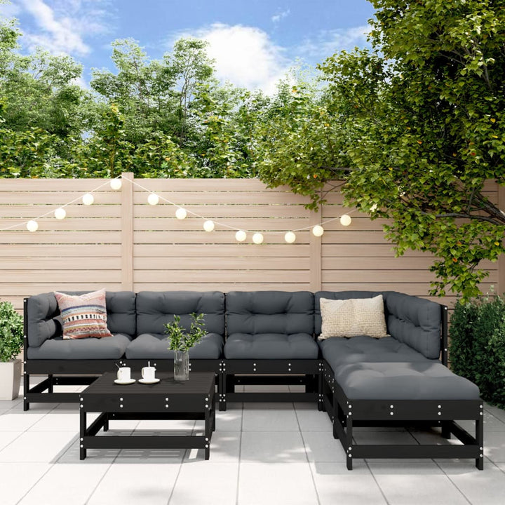 Set Mobilier De Grădină Cu Perne, 7 Piese, Alb, Lemn Masiv