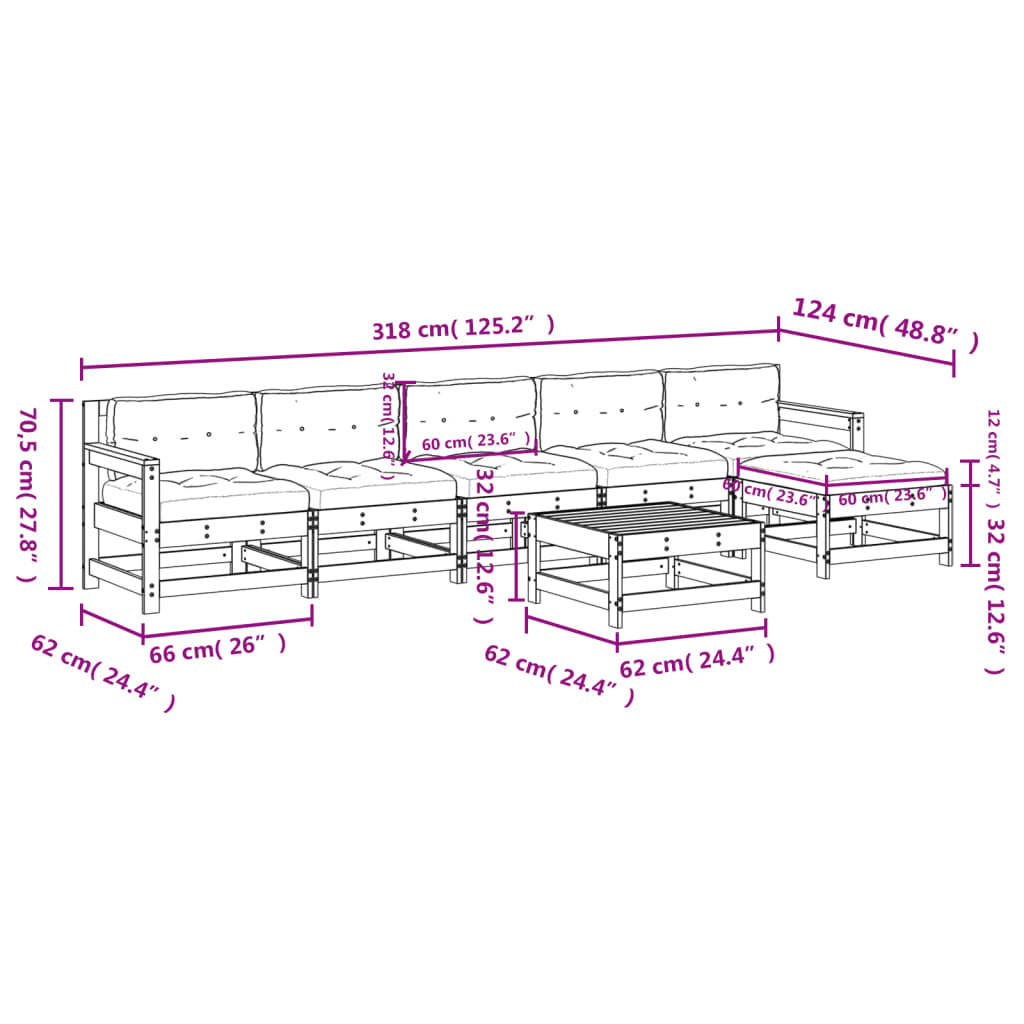 Set Mobilier De Grădină Cu Perne, 7 Piese, Lemn Masiv