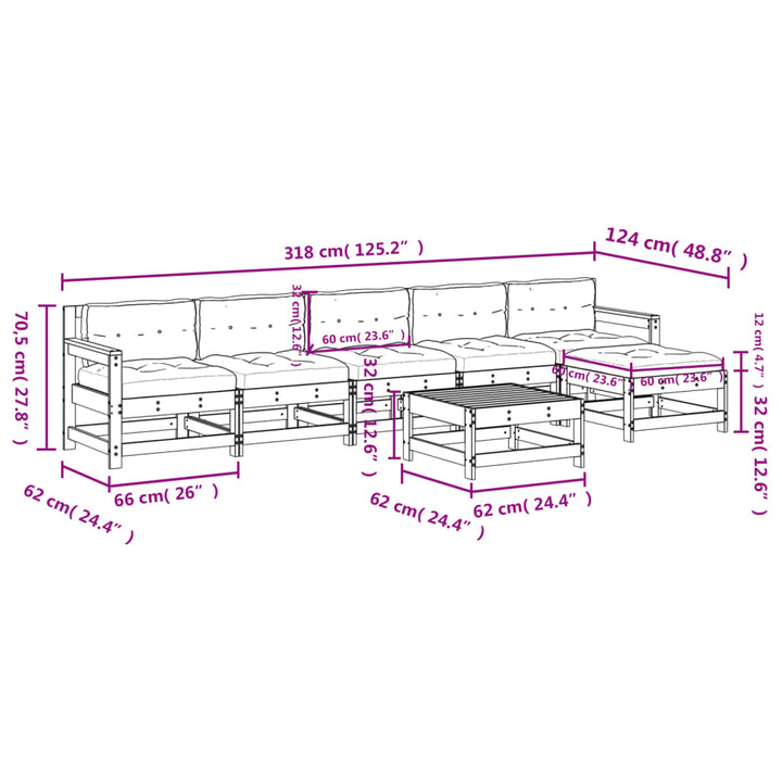 Set Mobilier De Grădină Cu Perne, 7 Piese, Lemn Masiv