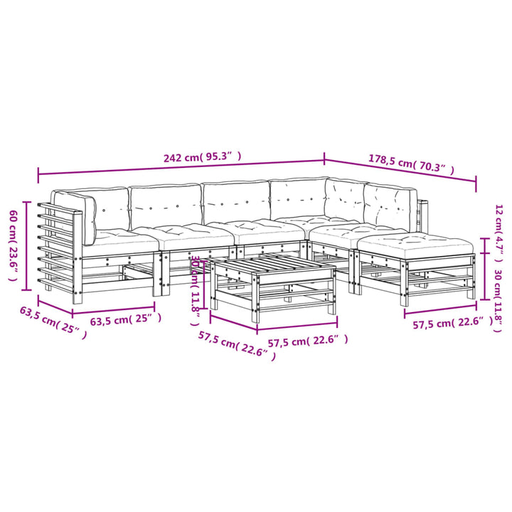 Set Mobilier De Grădină Cu Perne, 7 Piese, Lemn Masiv Douglas