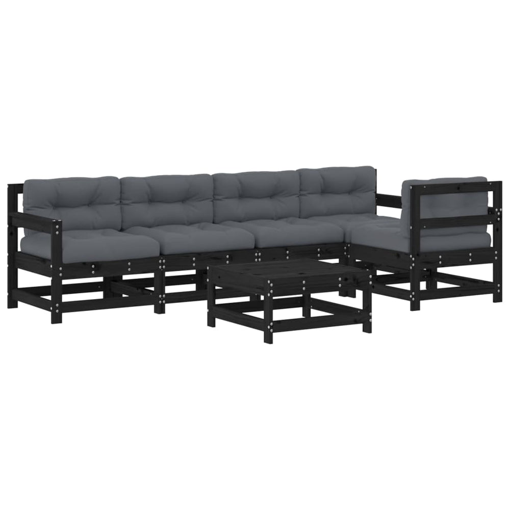 Set Mobilier Grădină Cu Perne, 6 Piese, Negru, Lemn Masiv