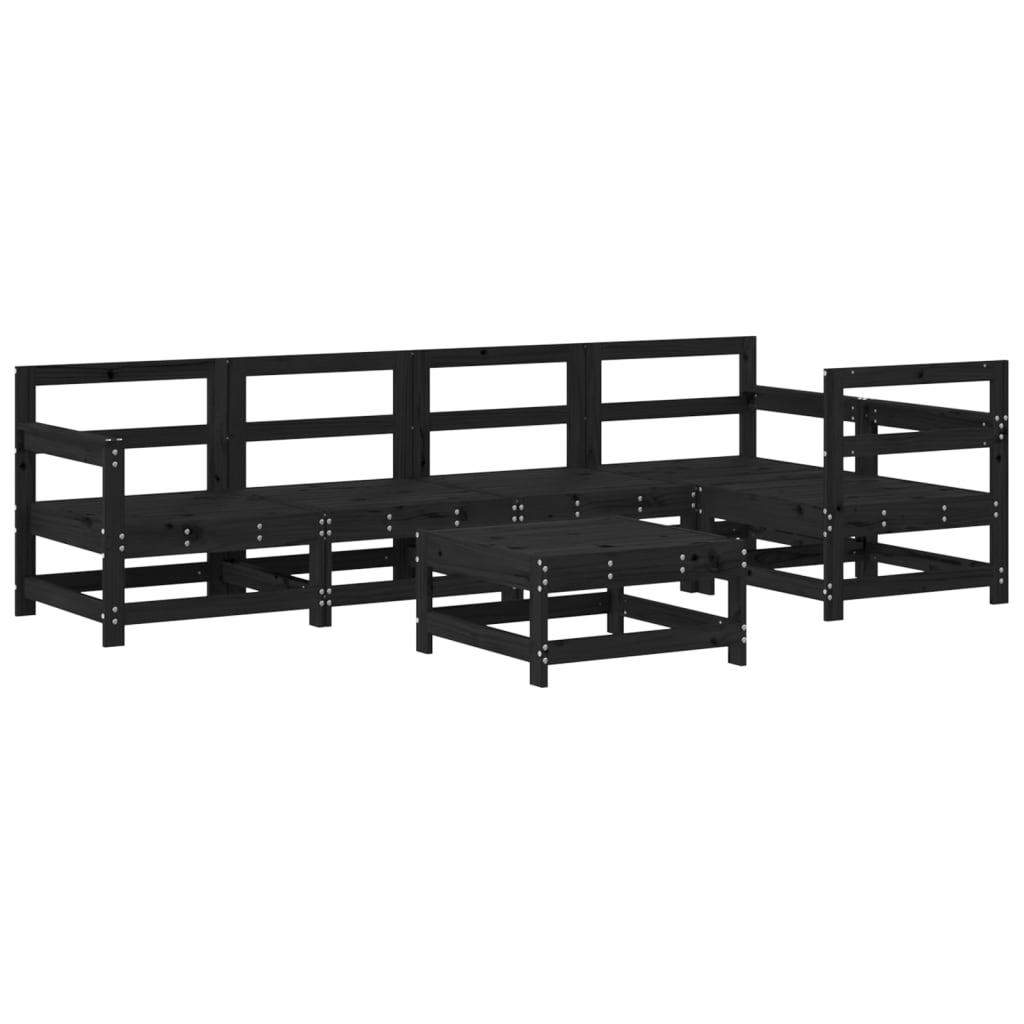 Set Mobilier Grădină Cu Perne, 6 Piese, Negru, Lemn Masiv