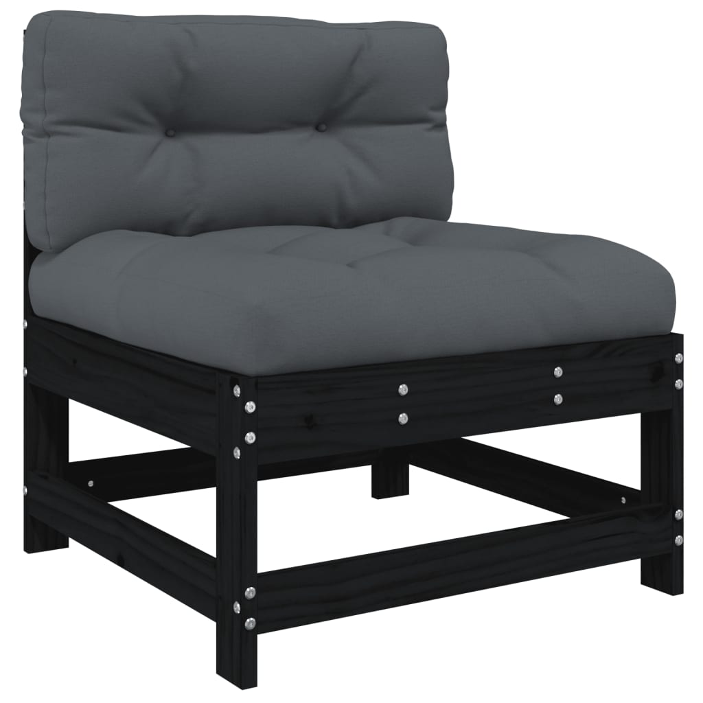 Set Mobilier Grădină Cu Perne, 6 Piese, Negru, Lemn Masiv