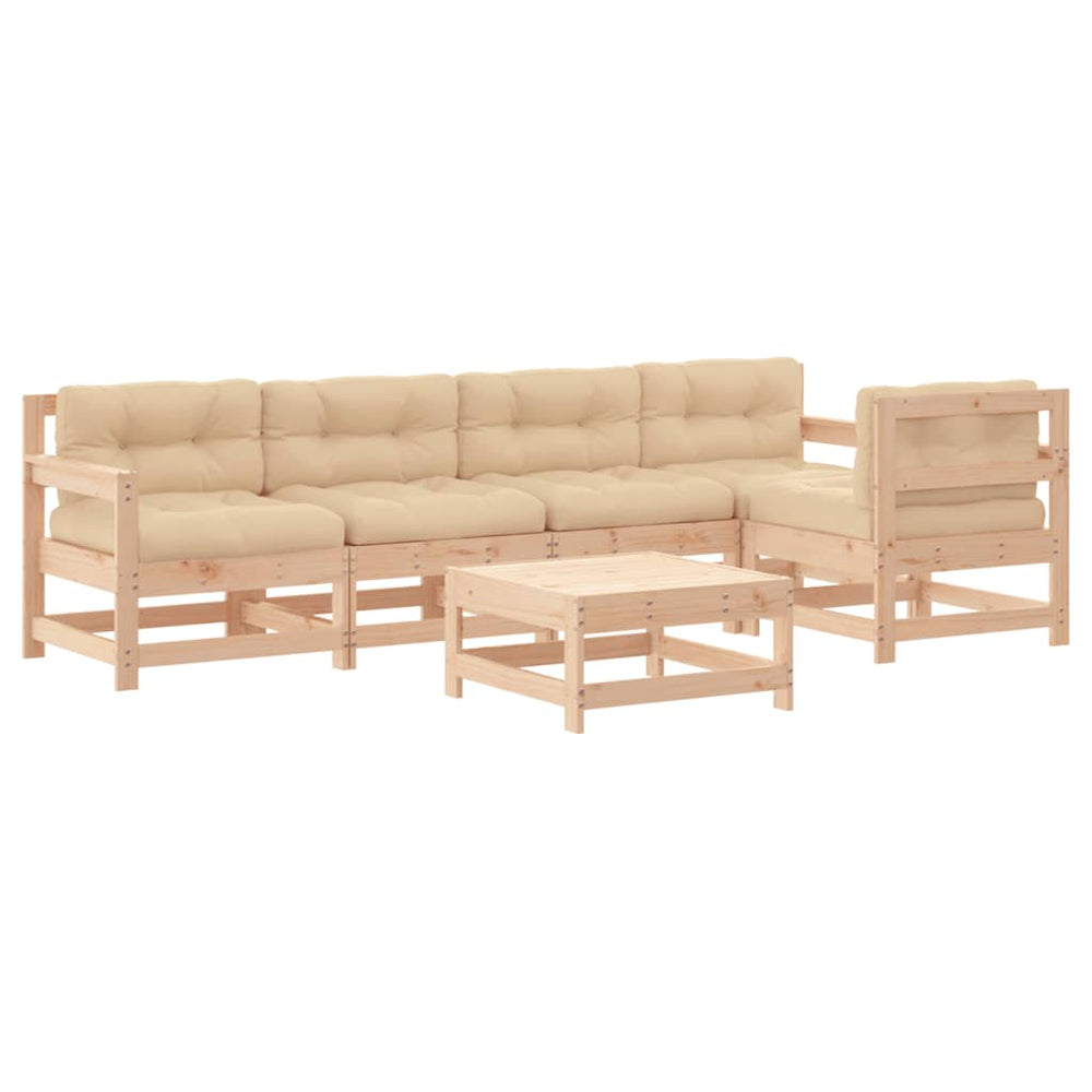 Set Mobilier Relaxare De Grădină & Perne 6 Piese Lemn Masiv Pin