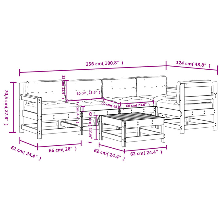 Set Mobilier Relaxare De Grădină & Perne 6 Piese Lemn Masiv Pin